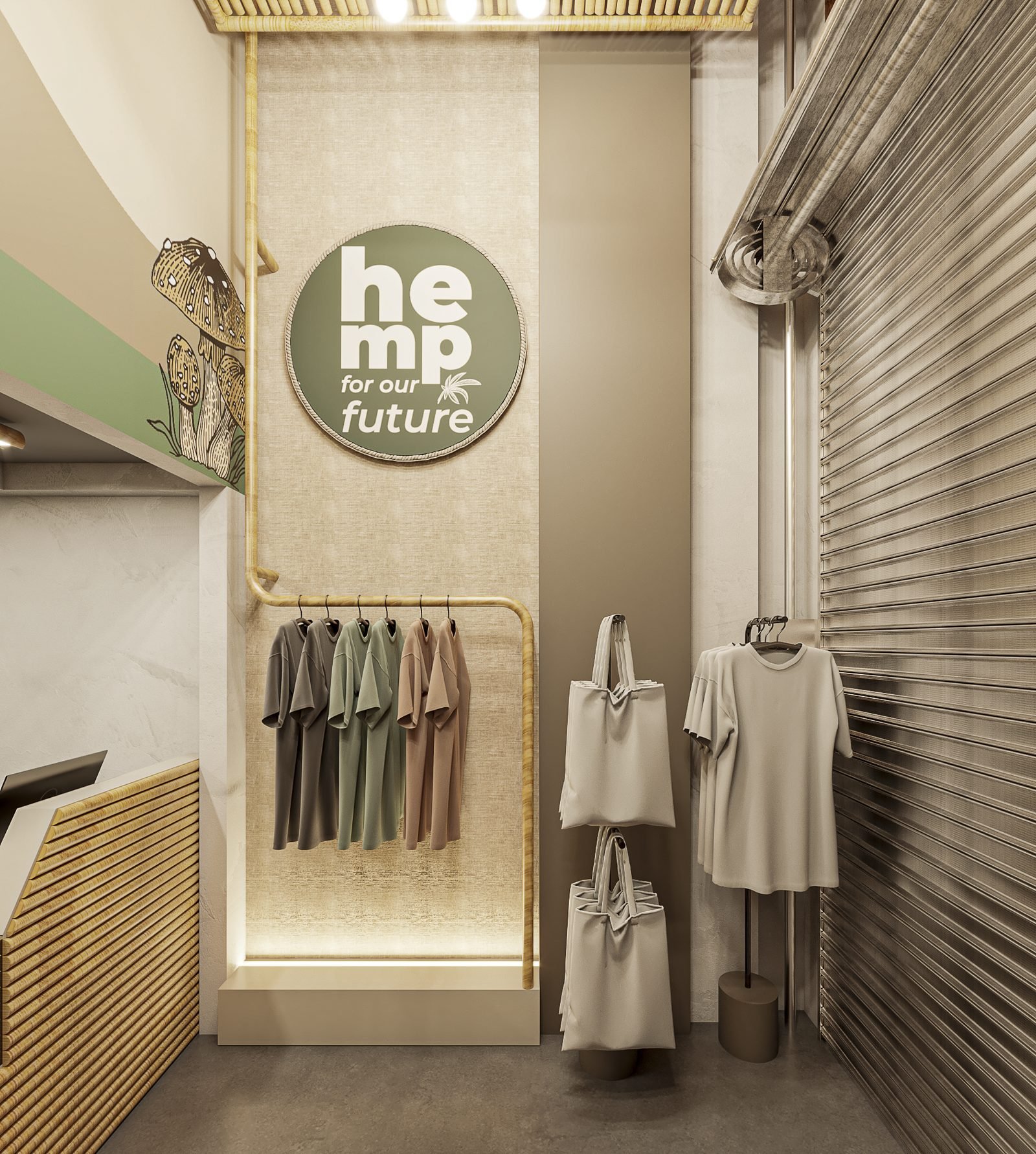 Detalhe de materiais do espaço comercial